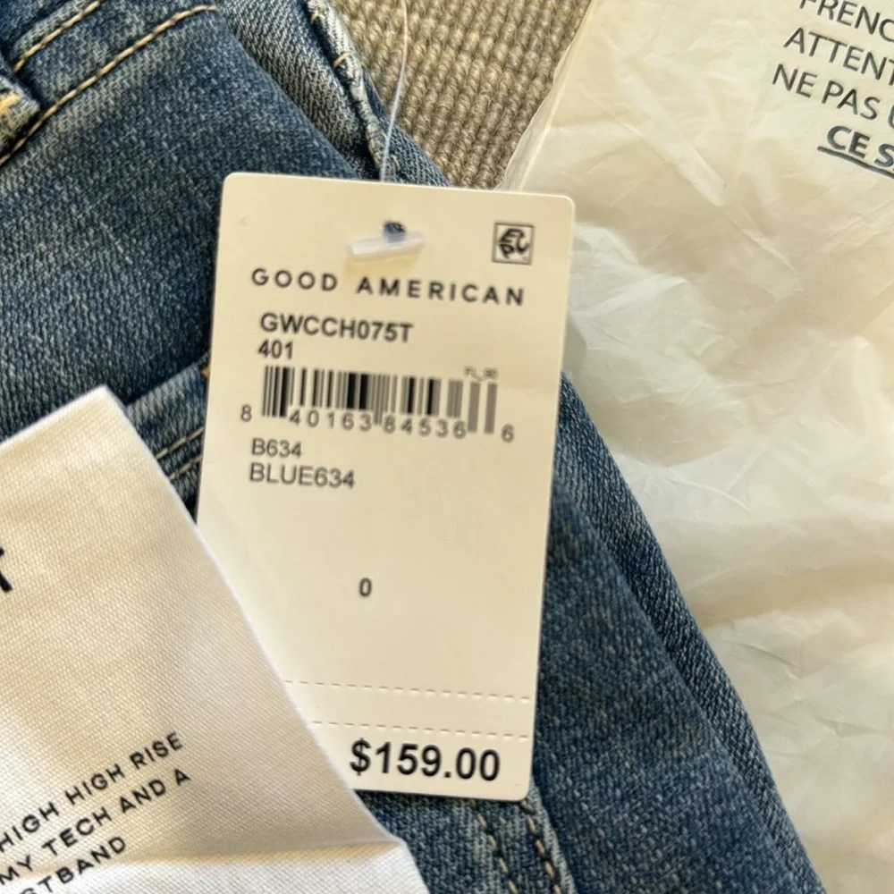 Brand NWT Good American "Good Waist Crop" distressed skinny jeans Size 0/25 - Picture 3 of 5